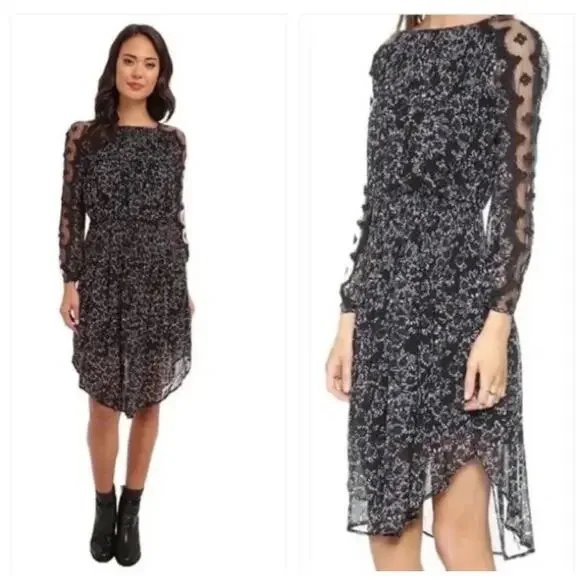 Free People Dress Open Back Size XS Black & Purple Floral Boho Charlotte Lace - Picture 5 of 16